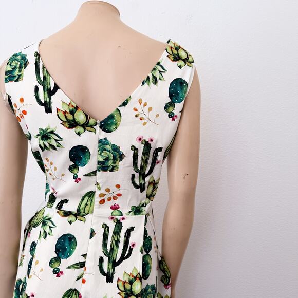 [Modcloth] Ixia Dashing Darling Succulent Cactus Retro A-Line Midi Dress Size 1X - Picture 7 of 12
